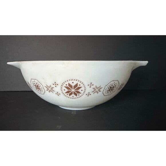 Vintage Pyrex Nesting Cinderella Bowl #444 Town & Country 4 Qt Bowl White Brown - Picture 5 of 8